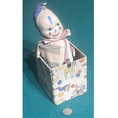Rare 1930 s Fabric Faced Jack In The Box Pop Up Clown Jester 9" - Image 1 of 4