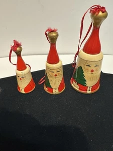 Vintage Set Lillian Vernon Wooden Christmas Bell  Ornaments,  3 Diff Sizes. - Picture 1 of 8