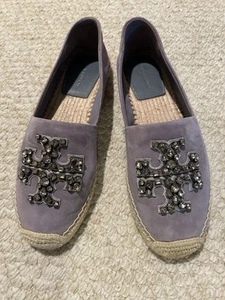 Tory Burch Size 8 Violet Suede Jewel Raised Logo Espadrilles Slip-On Flats  - Picture 1 of 5