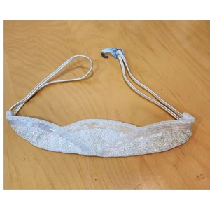 Milor Handarbeit Perlen Pailletten Stirnband weiß irisierend Braut Flapper Stil - Bild 1 von 3