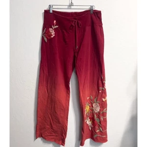 Vintage Lucky Y2K Pants Medium Wide Leg Embroidered Ombre Red Butterfly Flowers - Bild 1 von 10