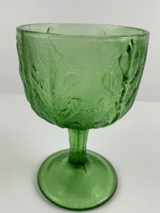 Vintage 1975 FTD Embossed Oak Leaf Avocado Green Glass Planter Vase Goblet Cup - Picture 1 of 9