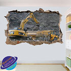 MINE EXCAVATOR AND LOAD TRUCK WALL STICKER 3D SMASHED ROOM DECOR DECAL MURAL YF2