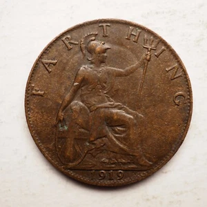 1919 Great Britain 1  FARTHING  FREE SHIPPING  M4589 - Picture 1 of 2