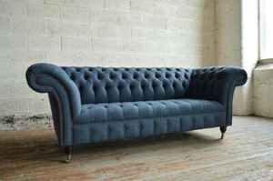 Chesterfield Couch Textil 3 Sitzer XXL Big Sofa Couchen Big Neu Polster Blaue - Bild 1 von 12