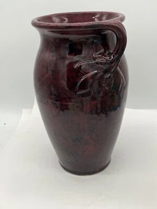 Vintage USA BurgundyLeaves & Berries 14" Floor Vase McCoy/Robinson Ransbottom - Picture 1 of 8