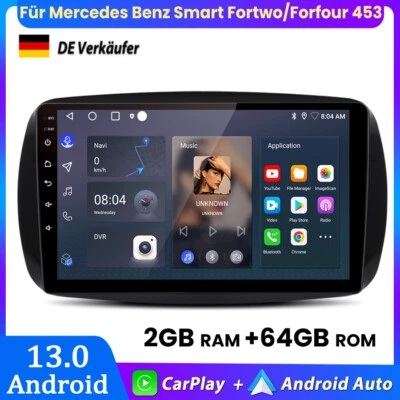 Für Smart Forfour Fortwo 453 Carplay Android14 Autoradio GPS NAVI BT DAB+ 2+64GB - Bild 1 von 4