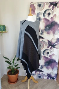 JOSEPH Black, Grey & Brown Pure New Wool Poncho One Size - Picture 1 of 7