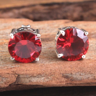Ruby CZ Gemstone Stud Earring 925 Solid Sterling Silver HANDMADE Fine Jewelry - Image 1 of 4