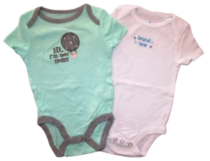 Baby Boys Bodysuit Romper 2 Twin Pack Set Short Sleeved White Cotton Outfit 00 - Picture 1 of 8