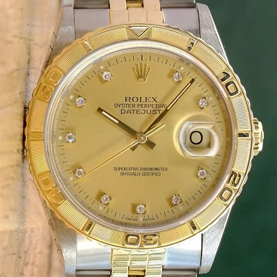 ROLEX DATEJUST 16263 UNISEX WATCH CHAMPAGNE SQUARE DIAMOND DIAL 18K TURN-O-GRAPH - Image 1 of 4
