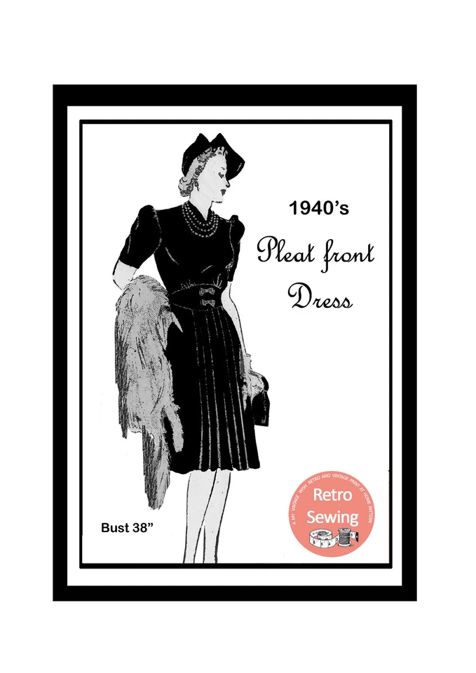 1940s Wartime Pleat Front Dress Sewing Pattern 38 Bust - Image 1 of 1