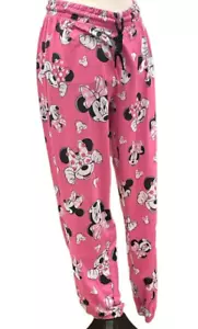 Disney Minnie Mouse Womens Jogger Sleep Pants Size M 8/10 Pink Drawstring - Picture 1 of 16