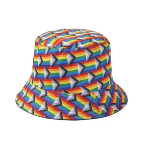 Unisex Gay Pride Progress Stripe Reversible Bucket Hat Summer Sun Hat Festival - Picture 1 of 2