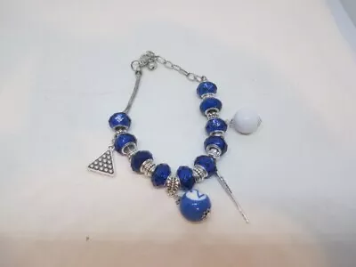 Pulsera Dije Billar Piscina Artesanal Cuentas Azules Dos Bolas Tema Foto 1 de 4