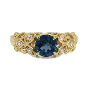 14k Gold Natural London Blue Topaz and Diamonds Edwardian Style Engagement Ring - Picture 1 of 5
