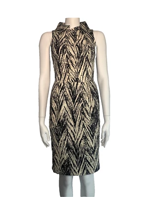 Giambattista Valli It 38 Uk 6 Black Cream Zig Zag Wool Silk Sleeveless Dress - Image 1 of 4