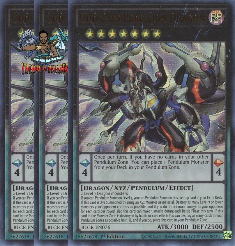 Yugioh! 3x Odd-Eyes Rebellion Dragon BLCR-EN076 Ultra Rare 1st Ed NM - Image 1 of 1