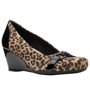 CLARKS Womens Leopard Wedge Dress Shoes Size 5.5 US / 35.5 EU / 4.5 AUS - NEW - Picture 1 of 12