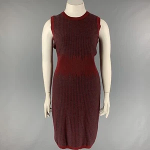 CAROLINA HERRERA Size L Burgundy Grey Wool Stripe Sheath Dress - Picture 1 of 7