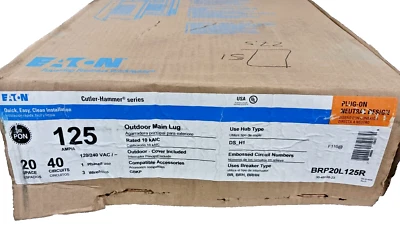 NEW EATON 125 AMP OUTDOOR MAIN LUG LOADCENTER 20 SPACES 40 CIRCUITS BRP20L125R - Image 1 of 4