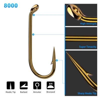200pc Flyhooks Fishing Hook 8000-8/12/14/16 Size fishhook Freshwater Bass - Image 1 of 4