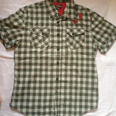 ENERGIE JEANS  SHORT MEN'S SLEEVE GREEN PLAID SHIRT ITALIAN LARGE SLIM FIT - Image 1 of 4