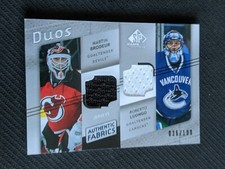2008-09 UD SP GAME USED MARTIN BRODEUR LUONGO AF2-BL #ed 36/100 DUAL JERSEY