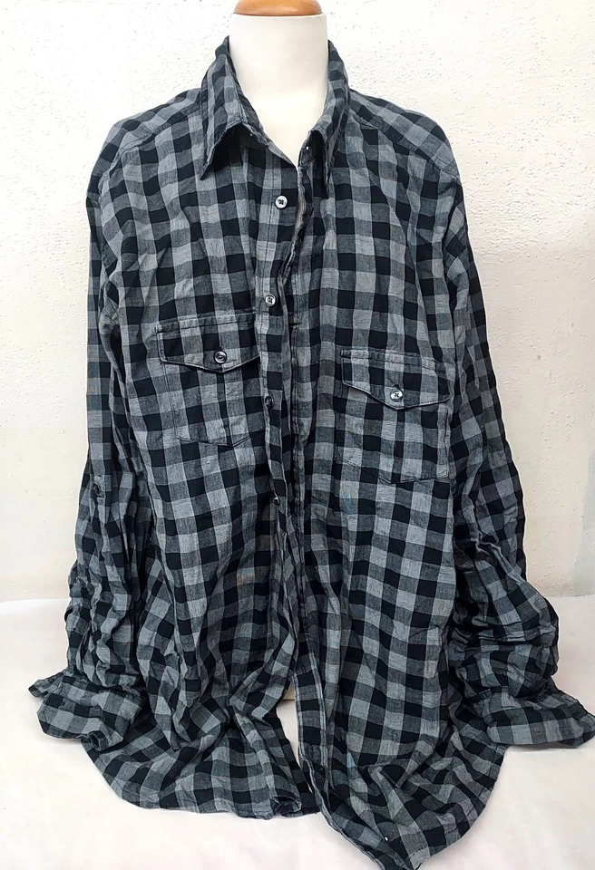 J. FERRAR Mens Black & Gray Plaid Button Down Shirt Size 3XL-Tall Long Sleeve - Image 1 of 4