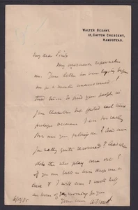 Walter Besant (1836-1901), English novelist, historian, signed 1885 letter - Picture 1 of 2