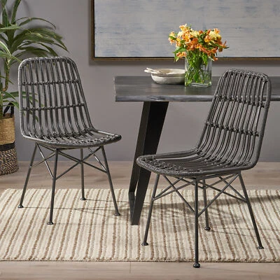 GDFSTUDIO Silverdew Indoor Wicker Dining Chairs (Set of 2)