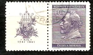 1941Antonin Dvořák Composer WWII Nazi Germany Occupied Czech Bohemia Stamp+Label - Picture 1 of 1