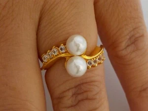 Beautiful Simulated Pearl & Clear Stone Ring - Size N - Picture 1 of 4