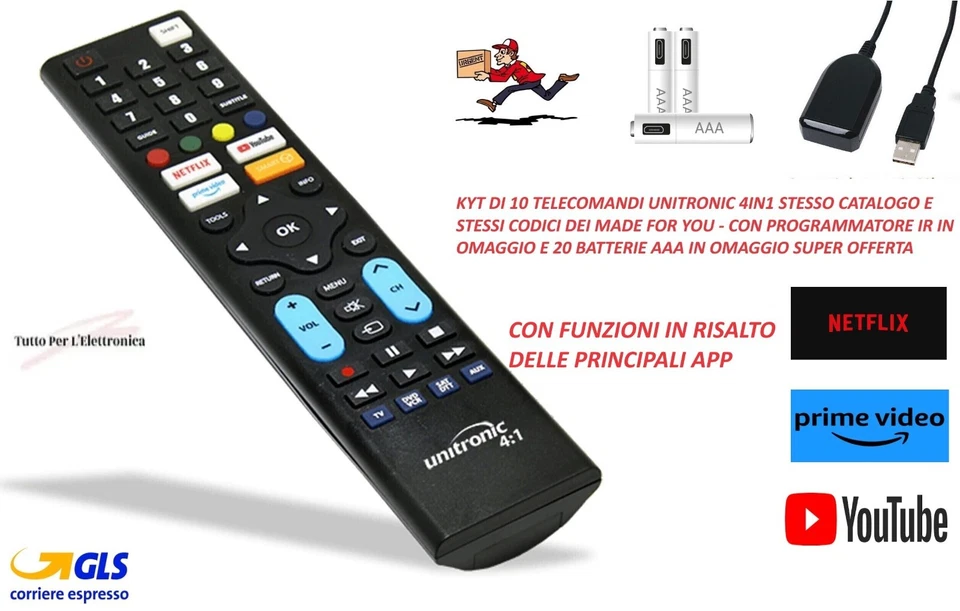 KYT DI 10 TELECOMANDI UNIVERSALI  MADE FOR YOU UNITRONIC 4IN1 FUNZIONE SMART TV - Immagine 1 di 1