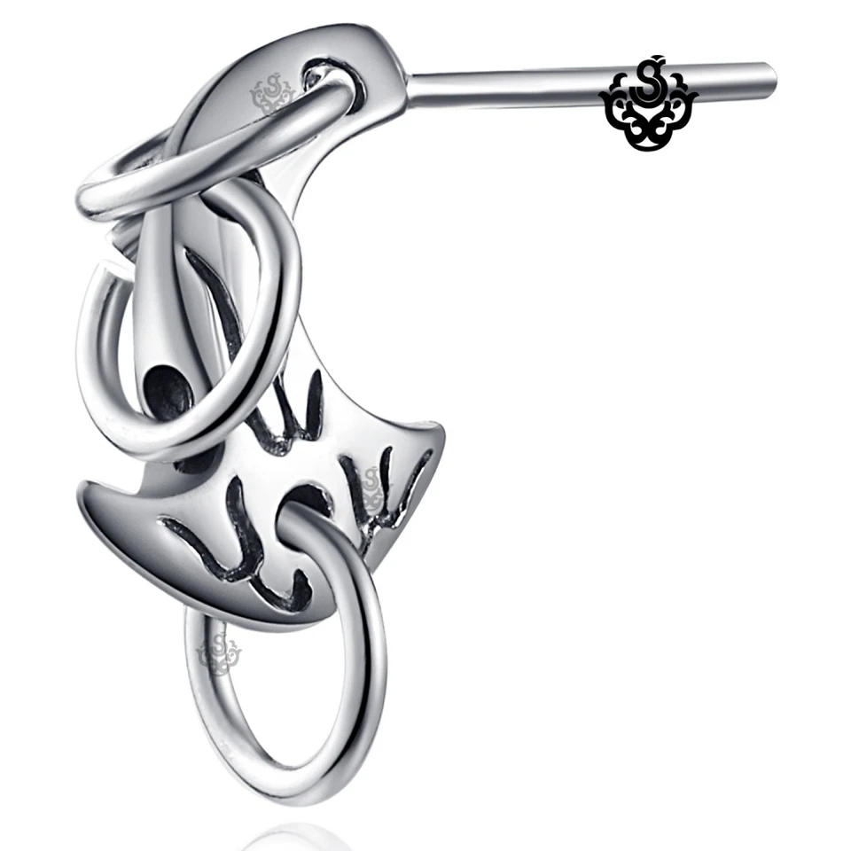 Silver stud gothic axe ring stainless steel vintage style single earring Foto 1 de 1