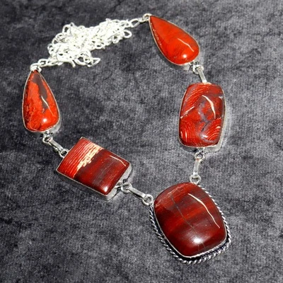 Elegante collar de jaspe rojo enchapado en plata 925 joyería hecha a mano tamaño 18" GW Foto 1 de 3