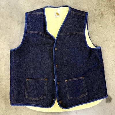 Chaleco Vaquero Forrado Sherpa Carhartt Años 80 De Colección 8SV XL EE. UU. Hecho en EE. UU. Ropa de Trabajo Azul Oscuro Foto 1 de 4