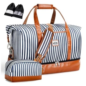 Travel Duffle Bag, Weekender Bags for Women Carry On Travel 50L A-Blue Striprd - Picture 1 of 7