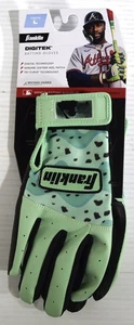 FRANKLIN DIGITEK Mint & Black Batting Gloves YOUTH LARGE Leather Heel Patch NEW - Picture 1 of 5