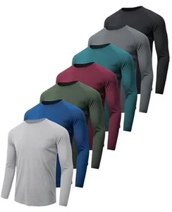 4-7 Pack Long Sleeve Shirts for Men Quick Dry Moisture Wicking Mens Long - Picture 1 of 7