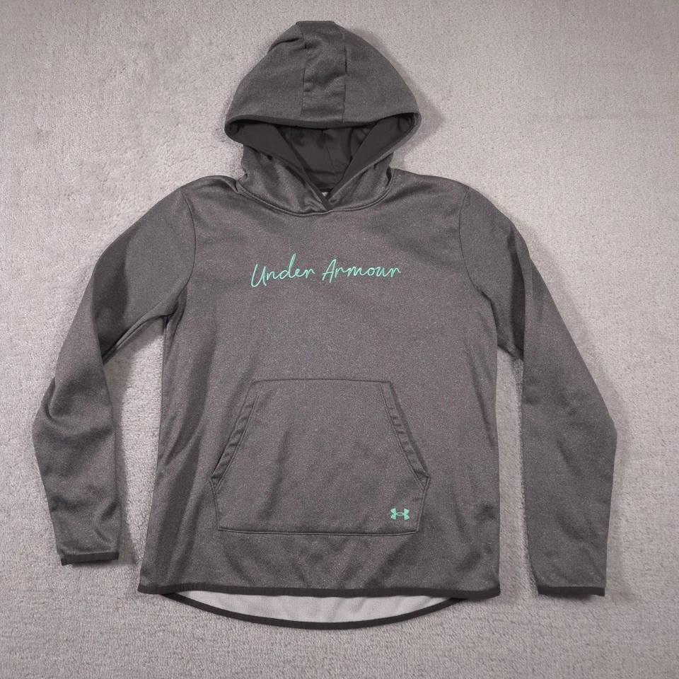 Under Armour Hoodie Womens Small Gray Loose Fit Pullover Script Logo Pocket - Image 1 of 4