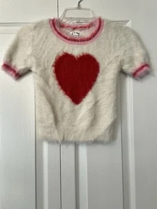 Art Class Kurzarm Pullover Herz/Off-White/Rot/Pink Größe Large 10/12 - NEU - Bild 1 von 6