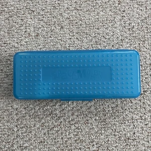 Vintage SPACEMAKER 13" Long Pencil Box Storage Case Blue & Clear Ruler Plastic - Picture 1 of 7
