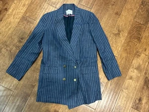 Emerson Fry Denim Blue Pinstripe Double Breasted Linen Blazer Size 6 $278 MSRP - Picture 1 of 9