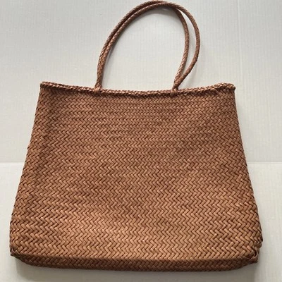 Dragon Diffusion SOPHIE Large Leather Mesh Tote Bag Tan 18x13 VERY GOOD - Image 1 of 4