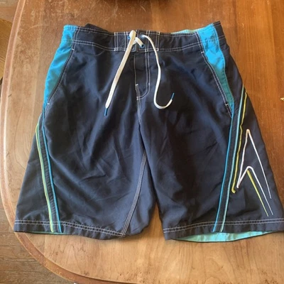 Speedo Swim Board Shorts Mens Medium Navy Yellow & White Trim Lined Swimwear - Image 1 of 4