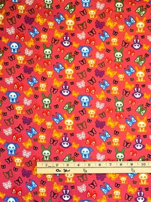 Ткань Skelanimals с розовыми бабочками и персонажами на 1/2 ярда SK-0016-0C - Изображение 1 из 3