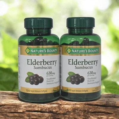 X2 Nature's Bounty Sambucus Saúco Suplemento Cápsulas Blandas, 630 mg 120 Ct X-9/26 Foto 1 de 4