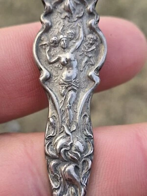 Waukesha WI Public Library Flower Naked Lady Cherubs Sterling Silver 5.5" Spoon — 第 1/4 张图片