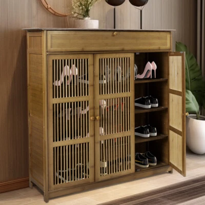 Wooden Shoe Cabinet Rack Stand Cupboard Storage Home Hallway with Drawer & Shelf - Image 1 of 4
